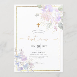 Aquarell Blume Taufe Taufe Dusty Lilac Platterbsen Einladung