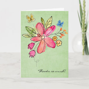 Aquarell Blume und Schmetterling Vielen Dank Dankeskarte