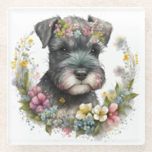 Aquarell-Blume und Schnauzer-Welpe