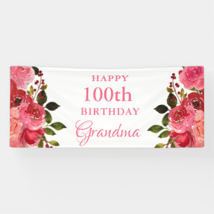 Aquarell-Blumen-100. Geburtstagsfeier-Einladung Banner