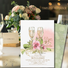 Aquarell-Blumen 25. Hochzeitstag Elegant Einladung