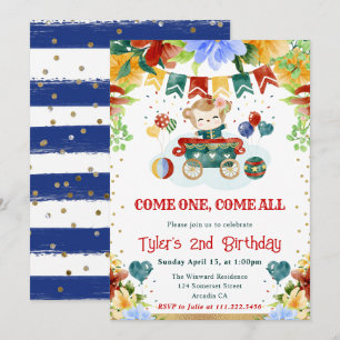 Aquarell-Blumen-Affe-Kinder-Geburtstag Einladung