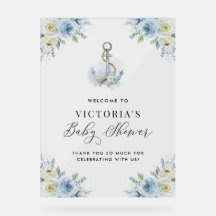 Aquarell Blumen Anker Maritim Babyparty