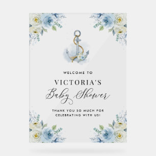 Aquarell Blumen Anker Maritim Babyparty Acrylschild