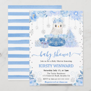 Aquarell-Blumen-Arktik-Eule-Baby-Party Einladung