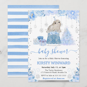 Aquarell-Blumen-Arktis-Seehund-Baby-Party Einladung