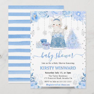 Aquarell-Blumen-Arktischer-Fuchs-Baby-Party Einladung