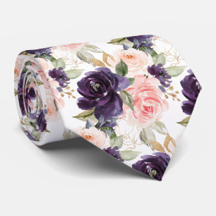 Aquarell Blumen Aubergine Lila Rosen Wangenrot Krawatte
