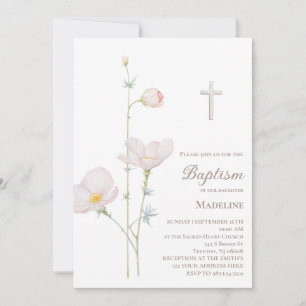 Aquarell-Blumen Baby Mädchen Taufe Einladung