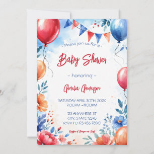 Aquarell-Blumen-Balloons Junge Mädchen Baby-Party Einladung