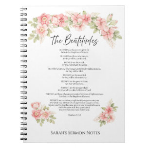 Aquarell-Blumen-Beatitudes-Schrift in Rosa Notizblock