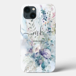 Aquarell-Blumen-Beeren-Farne-Monogramm-Name iPhone Hülle