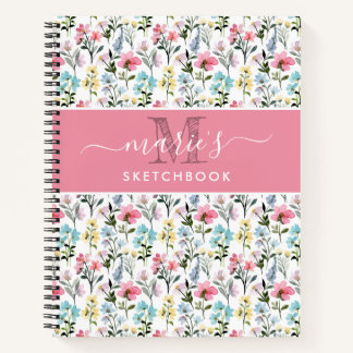 Aquarell-Blumen benutzerdefiniertes Monogramm Name Notizbuch