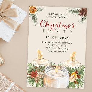 Aquarell-Blumen-Blätter-Weihnachtskerzen Einladung
