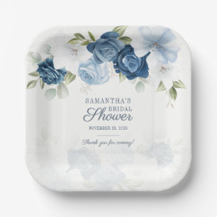 Aquarell Blumen Blau Weiße Blumen Grün Pappteller