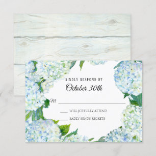 Aquarell-Blumen Blau Weiße Hortensie Rustikales Ho Einladung