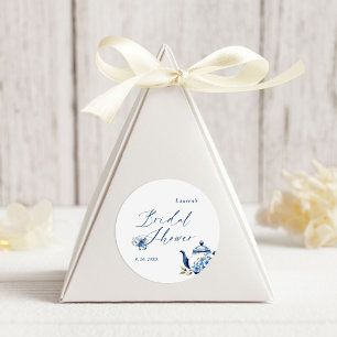 Aquarell-Blumen-Blauer-Tee-Party-Brautabschiedspar Runder Aufkleber