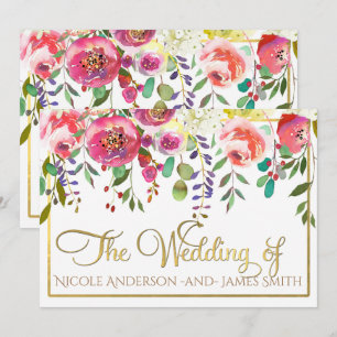 Aquarell-Blumen Blumen Moderne Farbige Hochzeit Einladung