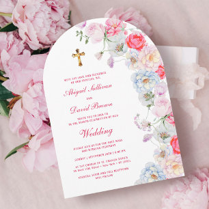 Aquarell-Blumen-Bogen religiöse Hochzeit Einladung
