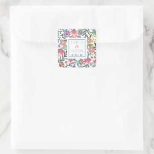 Aquarell-Blumen-Boho-Aufkleber Quadratischer Aufkleber