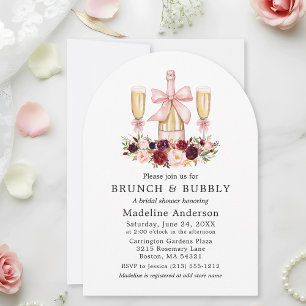 Aquarell-Blumen-Braut-Shower-Brunch-Rosa-Schleife Einladung