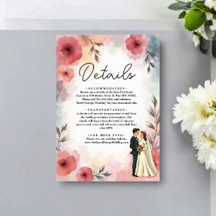 Aquarell-Blumen-Braut und Bräutigam Elegante Hochz Begleitkarte