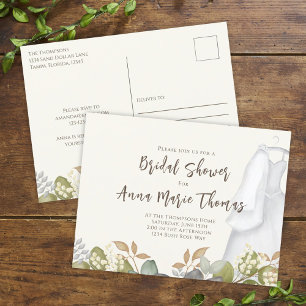 Aquarell-Blumen-Brautkleid-Junggesellinnen-Abschie Postkarte