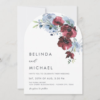 Aquarell-Blumen Burgunderblau-Lässige Hochzeit Einladung