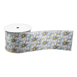 Aquarell-Blumen-Daisy-Entenei-Blau-Boho  Satinband