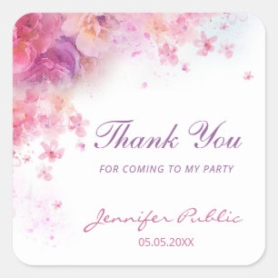 Aquarell-Blumen Danke-Handschrift-Schriftvorlage Quadratischer Aufkleber