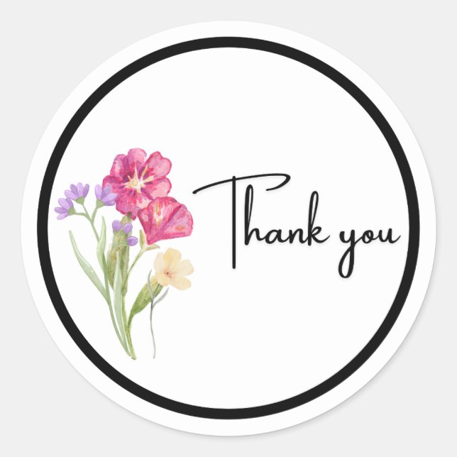 Aquarell-Blumen-„Danke“-Sticker Runder Aufkleber (Vorderseite)