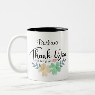 Aquarell-Blumen-Dankeschön, dass du du bist, indiv Zweifarbige Tasse
