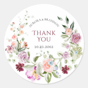 Aquarell-Blumen-Dankeschön-Hochzeitsaufkleber Runder Aufkleber