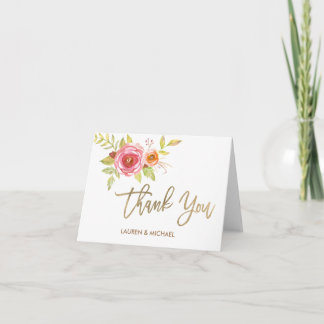 Aquarell-Blumen-Dankeskarten mit Goldfolie Dankeskarte