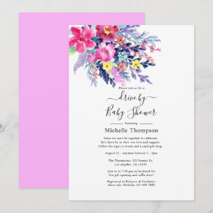 Aquarell-Blumen-Drive-By-Braut- oder Baby-Party Einladung