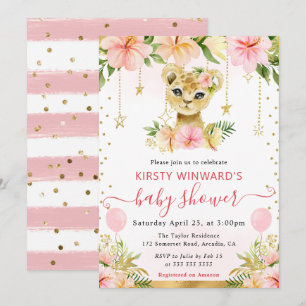 Aquarell-Blumen-Dschungel-Löwenbaby-Babyparty Einladung