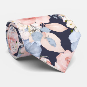 Aquarell Blumen Dusty Blue Dusty Pink Rosen   Krawatte