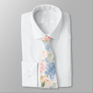 Aquarell Blumen Dusty Blue Dusty Pink Rosen Krawatte