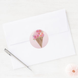 Aquarell-Blumen-Eiscreme-Kegel mit Namen Runder Aufkleber