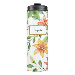 Aquarell Blumen Elegant Hübsch Personalisiert Thermosbecher