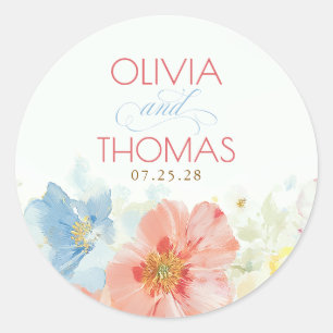 Aquarell-Blumen Elegante Boho-Hochzeit Runder Aufkleber