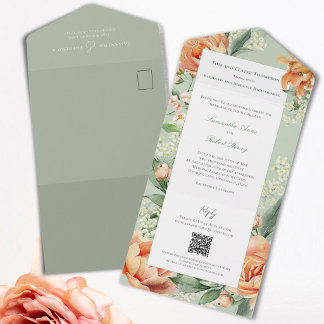Aquarell-Blumen Elegante Hochzeit Alles in Einem All In One Einladung