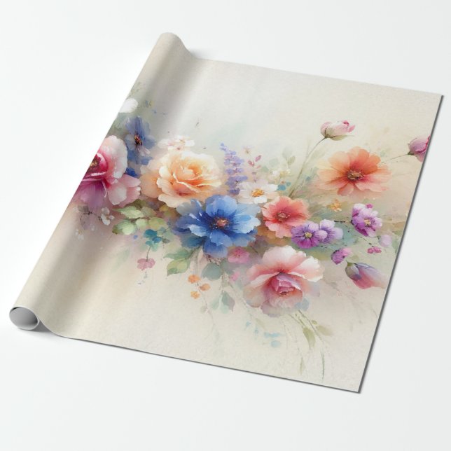 Aquarell Blumen Elegante Moderne Vorlage Geschenk Geschenkpapier (Ungerollt)