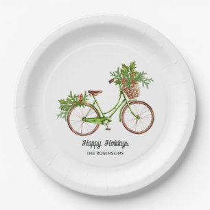 Aquarell-Blumen-Fahrrad-Weihnachtsfeier Pappteller