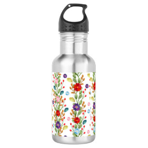 Aquarell-Blumen Farbige Muster-67488 Edelstahlflasche