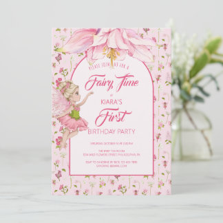 Aquarell-Blumen-Feengirl-Geburtstag Einladung