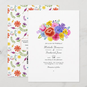 Aquarell-Blumen-Fiesta QR-Code-RSVP-Hochzeit Einladung