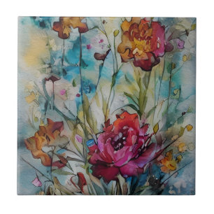 Aquarell-Blumen Fliese