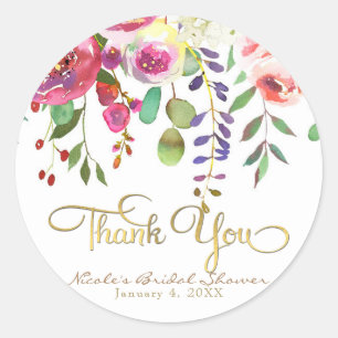 Aquarell Blumen Floral Modern Farbige Hochzeit Runder Aufkleber
