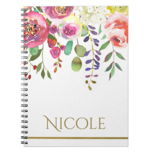 Aquarell Blumen Floral Modern Farbige Kräftige Notizblock